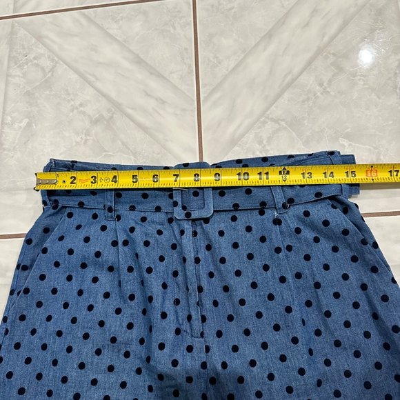 ICHI Polka Dot Chambray High Waisted Pants Womens Size Small Wide Leg Culottes - Picture 7 of 12